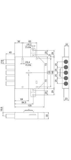 Замок накладной гаражный Гранит 1.06.56.МА никель, сув., 5 риг., тяги, медный антик /00427/