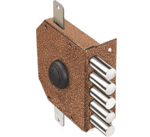 Замок накладной Гранит 1.06.52.КМА никель, сув., 5 риг., тяги, зап. коробка, медный антик /20433/