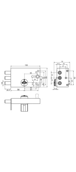 Замок накладной Лазурит 1.02.61.КМА никель, сув., 2 риг., задв.-затв., зап. кор., мед. антик /40061/