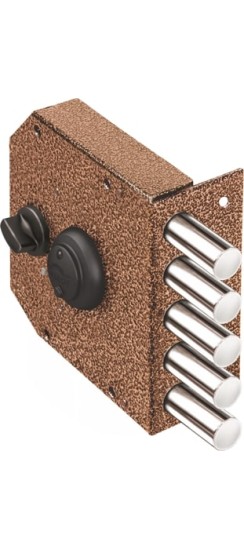 Замок накладной Гранит 1.06.61.КМА никель, сув., 4 риг., задв., зап. коробка, медный антик /32400/