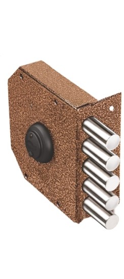 Замок накладной Гранит 1.06.51.КМА никель, сув., 5 риг., зап. коробка, медный антик / 07340/