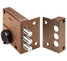 Замок накладной Кремень 1.04.51.КМА, никель, сув., 3 риг., зап. коробка, медный антик /32383/