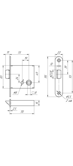 ЗЩ1-3 (Защелка ЗЩ-1 (б/ручек)) левая