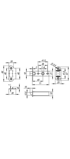 Защелка врезная PLASTP22-45-25 CP хром