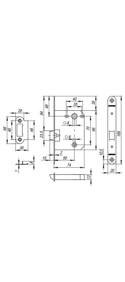 Защелка врезная PLASTP82-50 (P82-50) CP хром