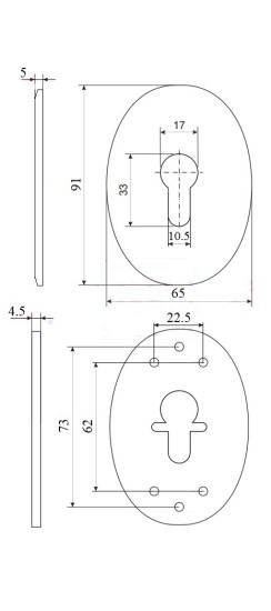 Декоративная накладка под цилиндр ESC 473 (90х65) СP ХРОМ