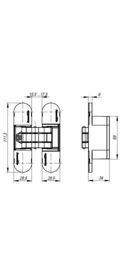 Петля скрытой установки U3D6000 SG (11160UN3D) мат. золото