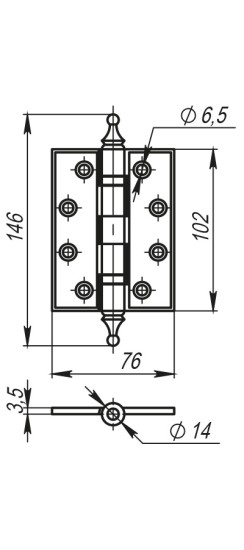 Петля универсальная Castillo CL 500-A4 102x76x3,5 SILVER-925 Серебро 925