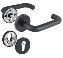 Комплект дверных ручек с накладками под цилиндр FR.DH57.0219 NE (DH-0219 NE) 8x140 мм, BL-24 черный