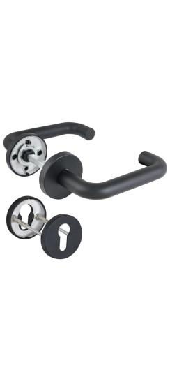 Комплект дверных ручек с накладками под цилиндр FR.DH57.0219 NE (DH-0219 NE) 8x140 мм, BL-24 черный