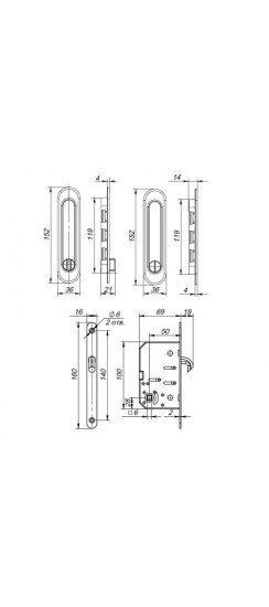 Защелка с ручками для раздвижных дверей SH.SL152.KIT011-BK (Soft LINE SL-011) BL-24 черный