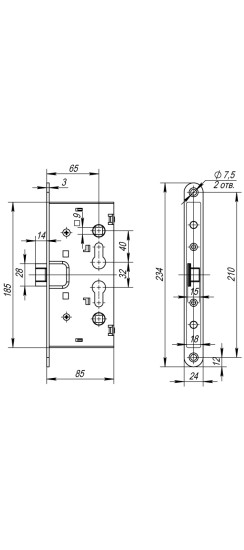 Замок для противопожарных дверей AP.C-65.72-0433 (ANTI-PANIC FL-0433) с раздельным квадратом