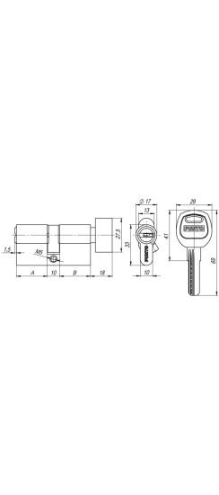 Цилиндровый механизм (A202/80) A2002Knob80(35+10+35) с вертушкой PB латунь