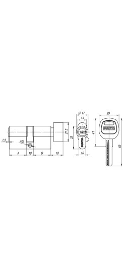 Цилиндровый механизм (A202/60) A2002Knob60(25+10+25) с вертушкой PB латунь