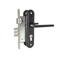 Замок врезной цилиндровый с защёлкой в комплекте с ручкой ЗВ4-3/09Р (медь), 4 кл.