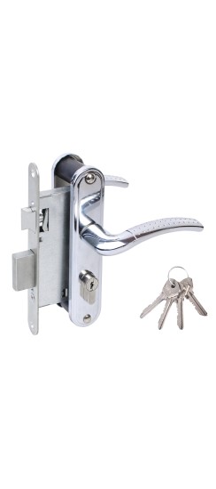 Замок врезной цилиндровый с защёлкой в комплекте с ручкой ЗВ4-55.27 (хром), 4 кл.