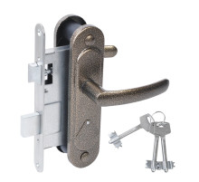 Замок врезной сувальдный с защёлкой в комплекте с ручкой ЗВ9.2-08 (бронза), 3 кл.