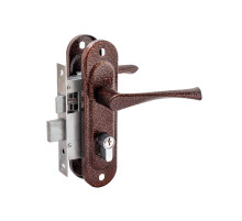 Замок врезной цилиндровый с защёлкой в комплекте с ручкой ЗВ4-50.01 (медь), 5 кл.