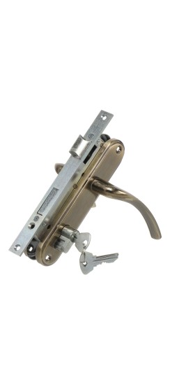 Замок врезной цилиндровый с защёлкой в комплекте с ручкой ЗВ4-70.27 (ант.бронза), 4 кл.