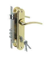 Замок врезной цилиндровый с защёлкой в комплекте с ручкой ЗВ4-85.27 (золото-лак), 4 кл.