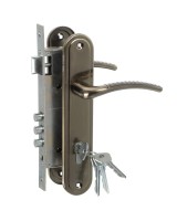 Замок врезной цилиндровый с защёлкой в комплекте с ручкой ЗВ4-85.27 (ант.бронза), 4 кл.