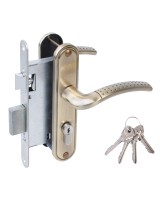 Замок врезной цилиндровый с защёлкой в комплекте с ручкой ЗВ4-55.27 (ант.бронза), 4 кл.