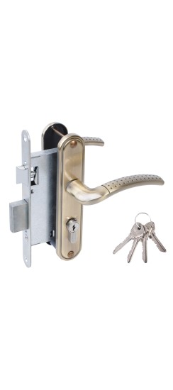 Замок врезной цилиндровый с защёлкой в комплекте с ручкой ЗВ4-55.27 (ант.бронза), 4 кл.