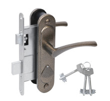 Замок врезной сувальдный с защёлкой в комплекте с ручкой ЗВ9.2-07 (бронза), 3 кл.