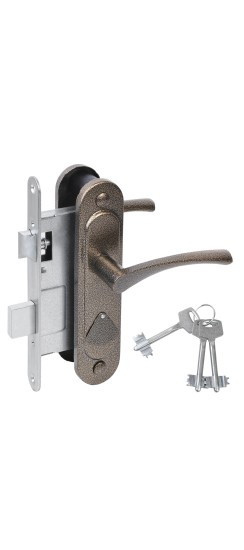 Замок врезной сувальдный с защёлкой в комплекте с ручкой ЗВ9.2-07 (бронза), 3 кл.