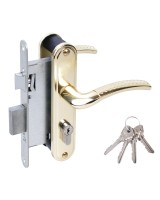 Замок врезной цилиндровый с защёлкой в комплекте с ручкой ЗВ4-55.27 (золото-лак), 4 кл.