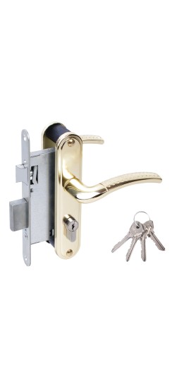 Замок врезной цилиндровый с защёлкой в комплекте с ручкой ЗВ4-55.27 (золото-лак), 4 кл.