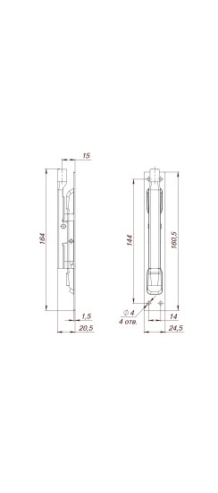 Задвижка торцевая TDB 160-24 сталь в комплекте с ригелем