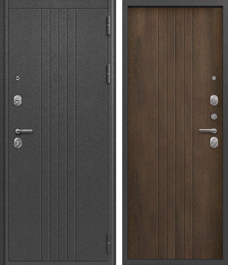 Входная дверь для квартиры O-130 Серебро антик + Тиковое дерево (860х2050, прав.)