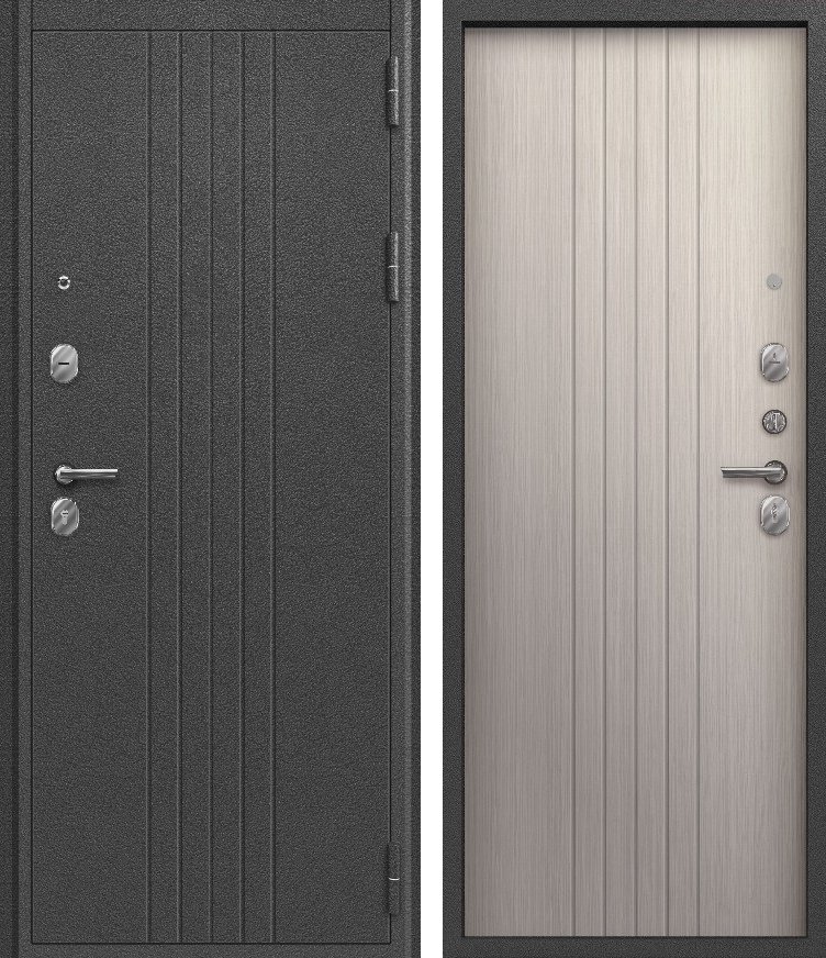 Входная дверь для квартиры O-130 Серебро антик + Светлая лиственница (860х2050, прав.)