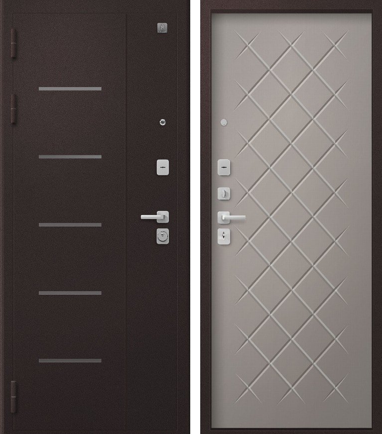 Входная дверь для квартиры В-02 (2026) Шоколад букле + Кашемир грей (860х2050, лев.)