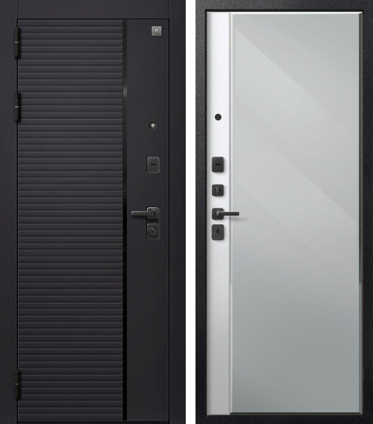 Входная дверь для квартиры В-14/1 (2026) Черный муар+Черный кварц + Кашемир белый (860х2050, лев.)