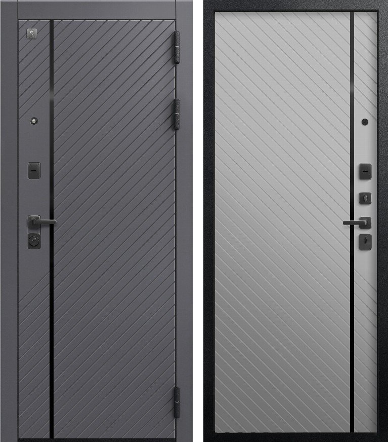 Входная дверь для квартиры В-18 (2026) Черный муар+Кашемир графит + Кашемир сильвер (860х2050, прав.)