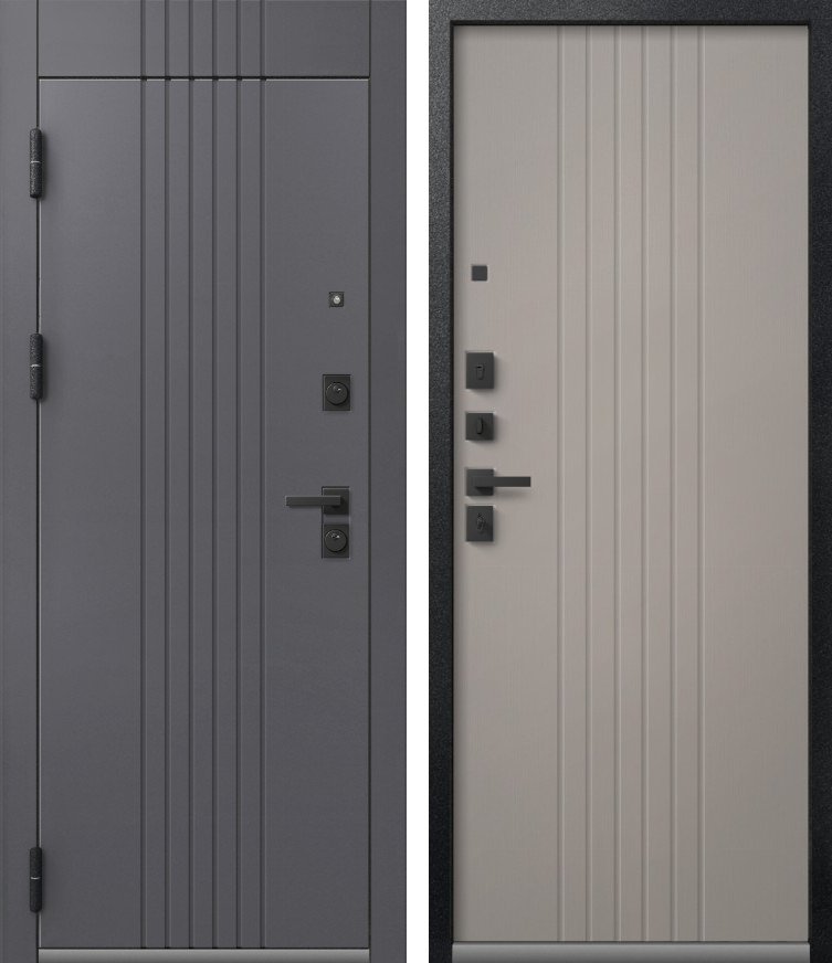 Входная дверь для квартиры Люкс-12 Антрацит муар+кашемир графит + Кашемир грей (860х2050, лев.)