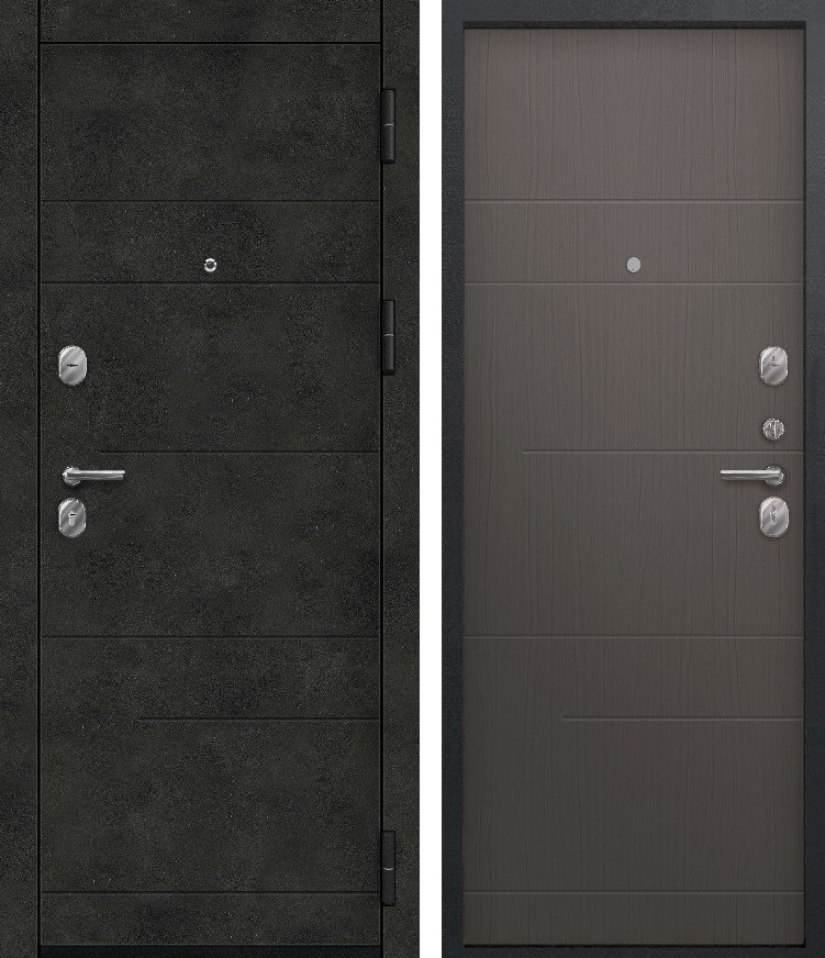 Входная дверь для квартиры O-140 черный сатин + бетон темный + Ясень пепельный (860х2050, прав.)