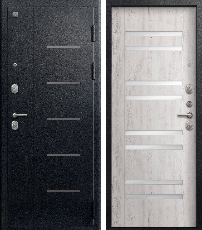 Входная дверь для квартиры В-07 Черный муар + Дуб пепельный (860х2050, прав.)
