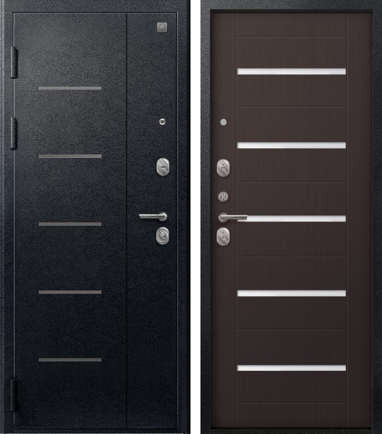 Входная дверь В-05 Черный муар + Лиственница темная