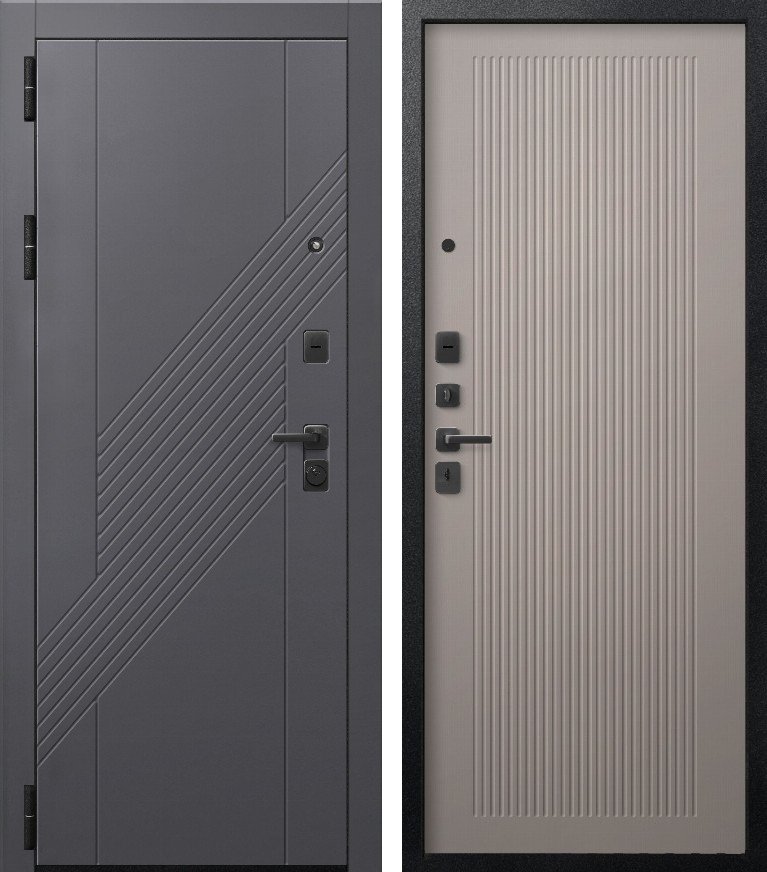 Входная дверь для квартиры В(V)-21 Черный муар+Кашемир графит + Кашемир грей (860х2050, лев.)