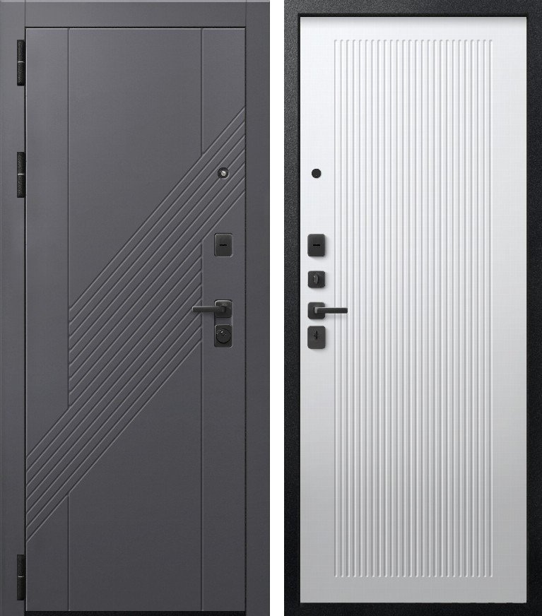 Входная дверь В(V)-21 Черный муар+Кашемир графит + Кашемир белый