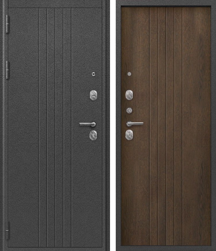 Входная дверь для квартиры O-130 Серебро антик + Тиковое дерево (860х2050, лев.)