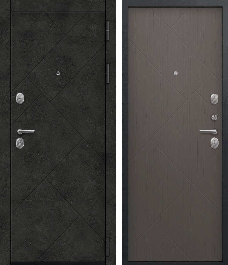 Входная дверь для квартиры O-170 Черный сатин + бетон темный + Ясень пепельный (860х2050, прав.)