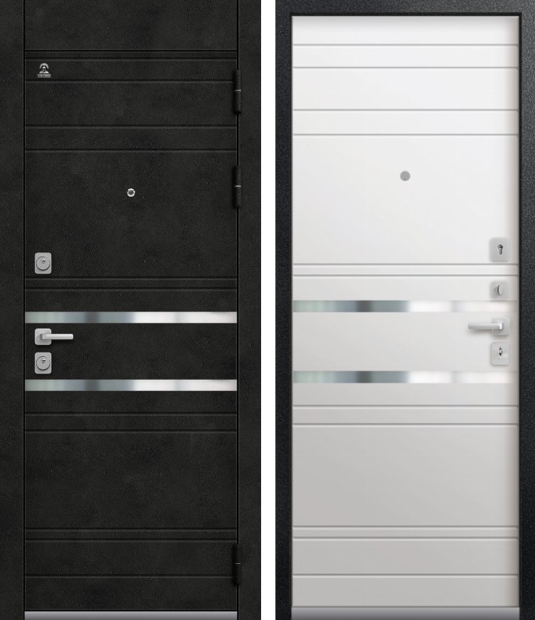 Входная дверь для квартиры C-115 Черный муар + бетон темный + Кашемир белый (860х2050, прав.)