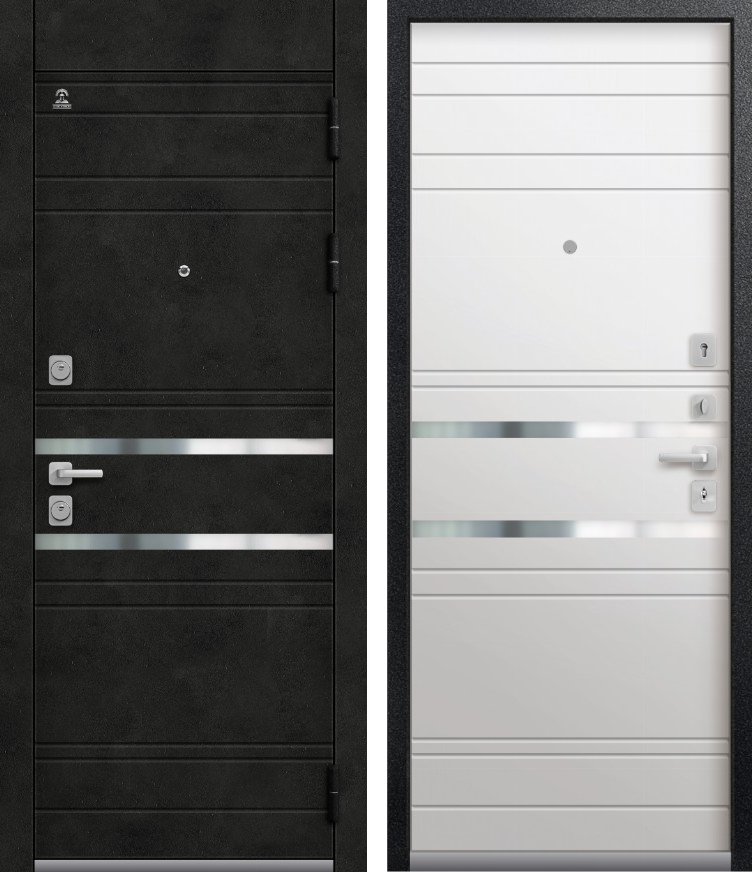 Входная дверь C-115 Черный муар + бетон темный + Кашемир белый