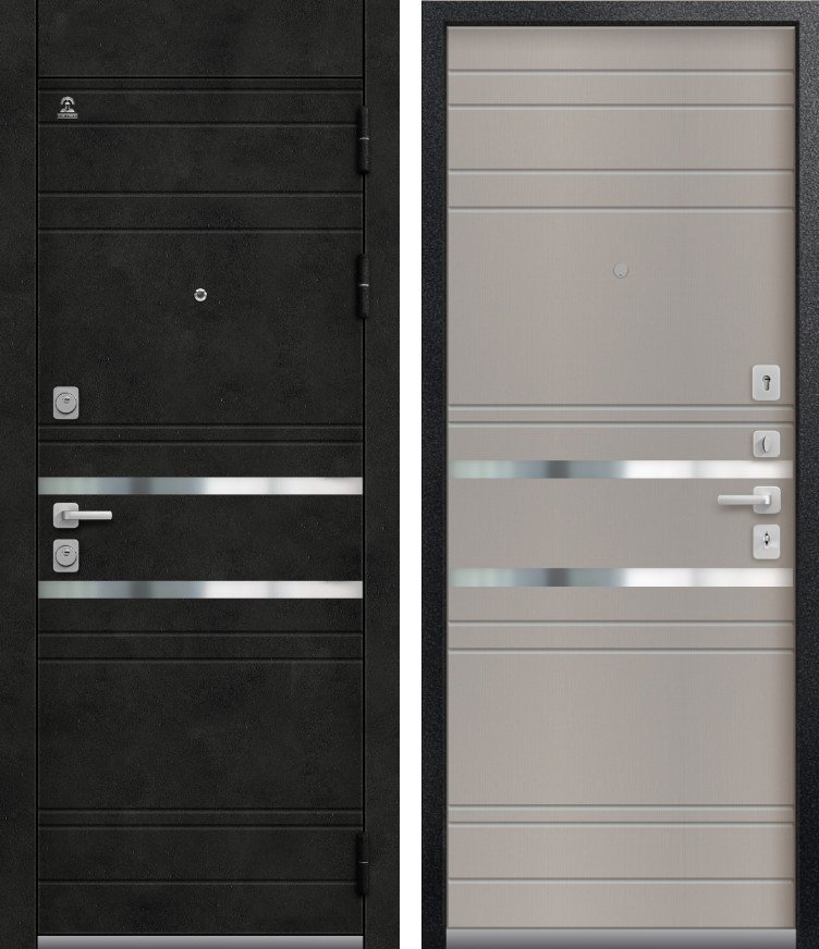Входная дверь C-115 Черный муар + бетон темный + Кашемир грей