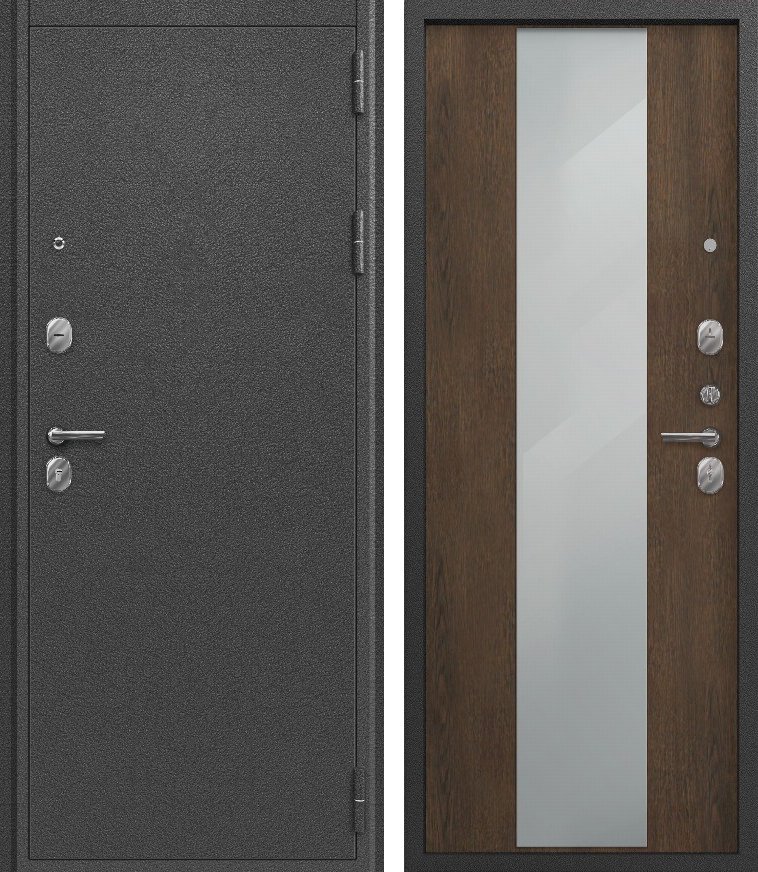 Входная дверь для квартиры O-150 Серебро антик + Тиковое дерево (860х2050, прав.)