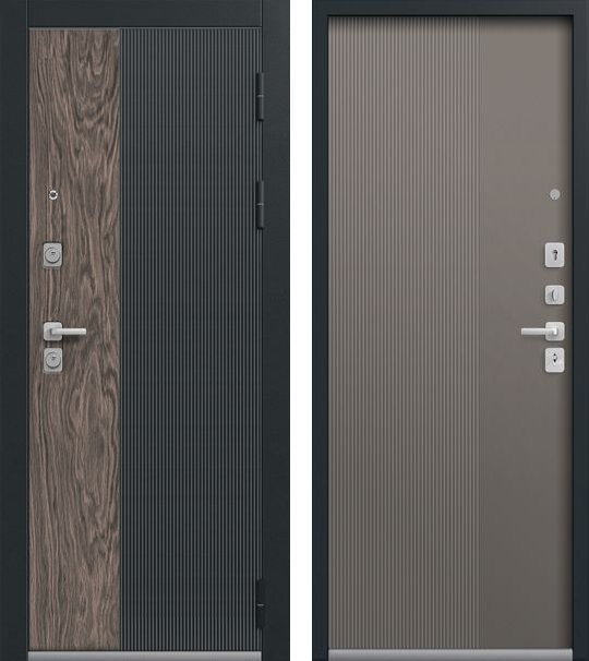 Входная дверь для квартиры C-111 Черный муар+кварц черный+орех мокко + Кашемир базальт (860х2050, прав.)